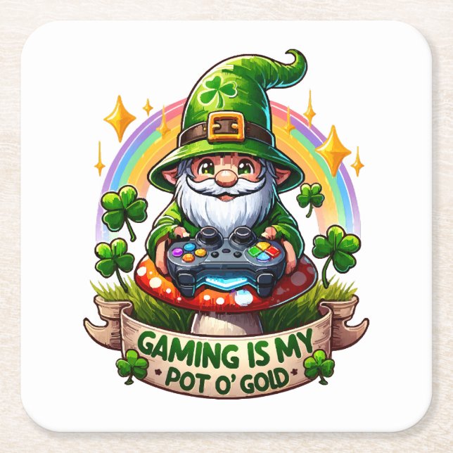 St. Patrick's Day Gamer Tomte Underlägg Papper Kvadrat (Framsidan)