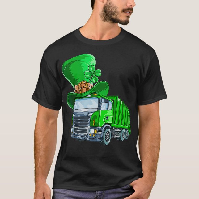 St Patricks Day Garbage Truck  Shamrock Men Kids T Shirt (Framsida)