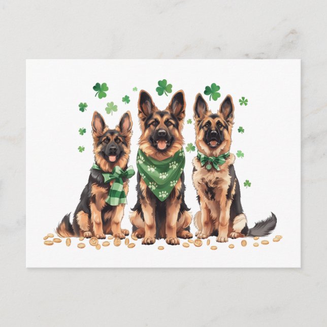 St. Patrick's Day German Shepherd Hundar Helg Vykort (Framsida)
