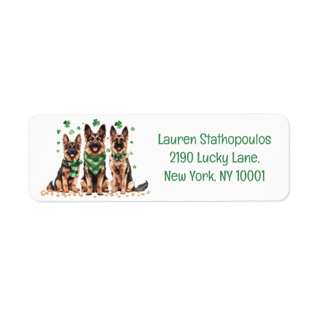 St. Patrick's Day German Shepherd Hundar Returadress Etikett (Framsidan)