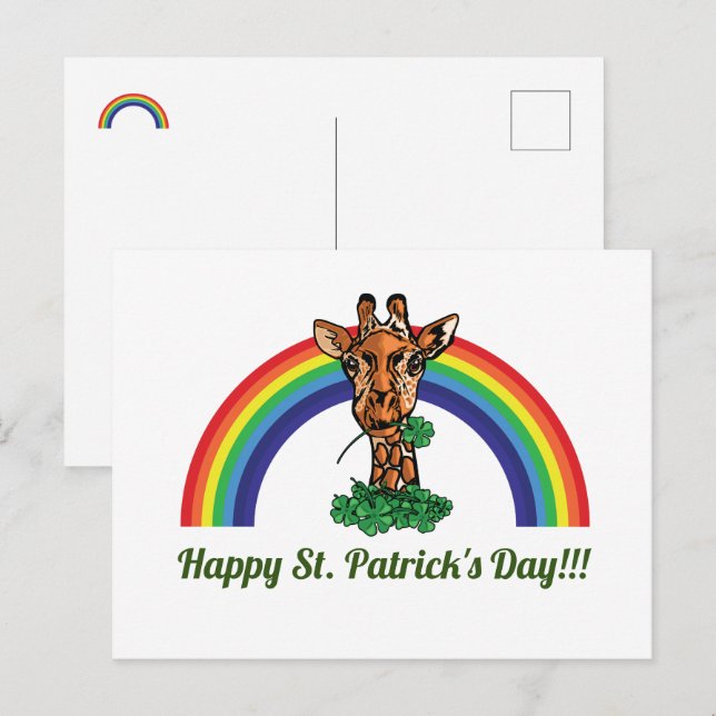 St. Patricks Day Giraffe och Rainbow Postcard Vykort (Fram/baksida)