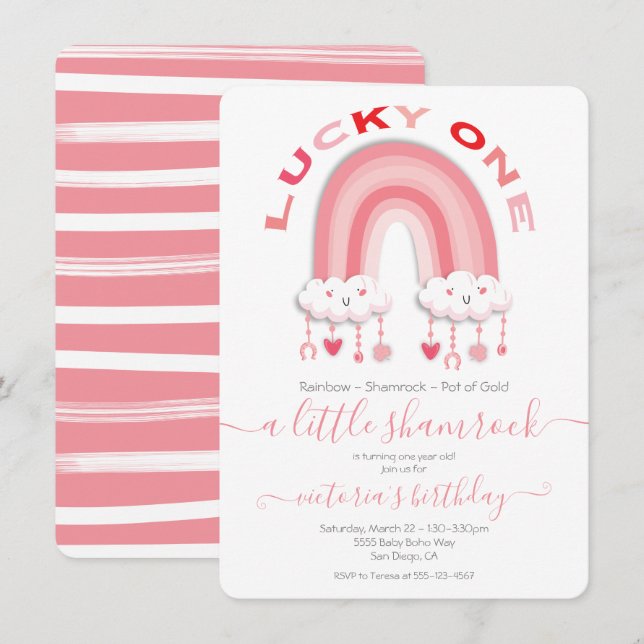 St. Patrick's Day Girl 1:a födelsedagen Lucky One Inbjudningar (Fram/baksida)