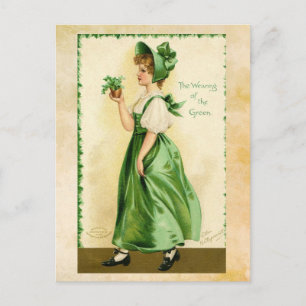 St. Patrick's Day Girl in Grönt Postcard Vykort