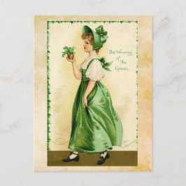 St. Patrick's Day Girl in Grönt Postcard Vykort