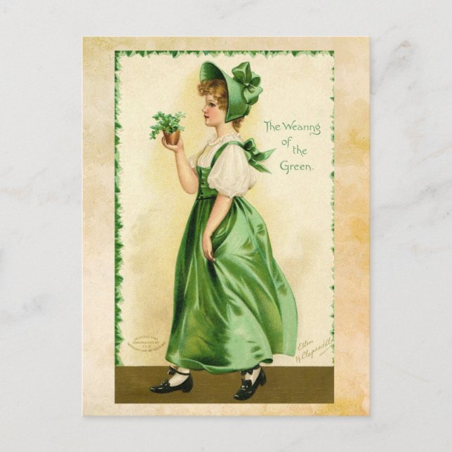 St. Patrick's Day Girl in Grönt Postcard Vykort (Framsida)