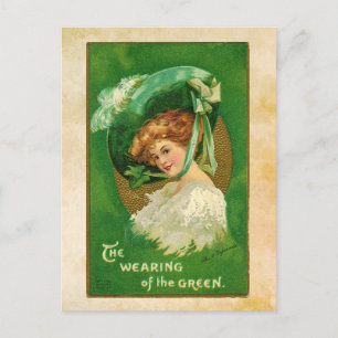 St. Patrick's Day Girl in Hat Postcard Vykort