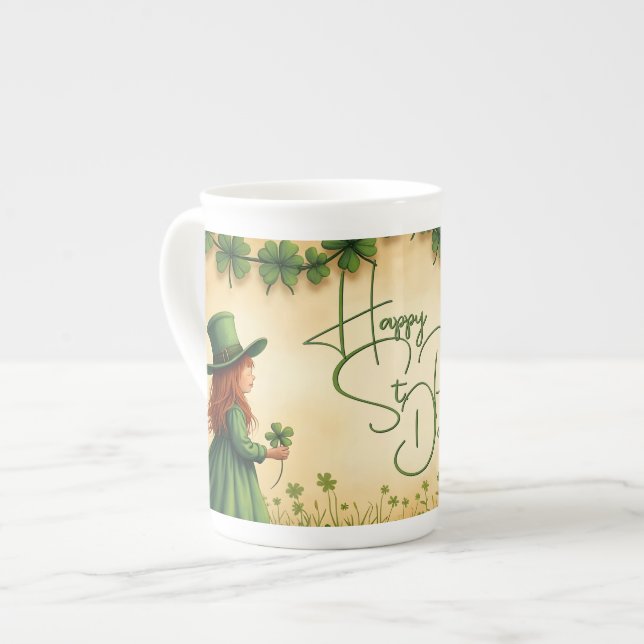 St. Patrick's Day Girl med Shamrocks Benporslin Mugg (Framsida vänster)