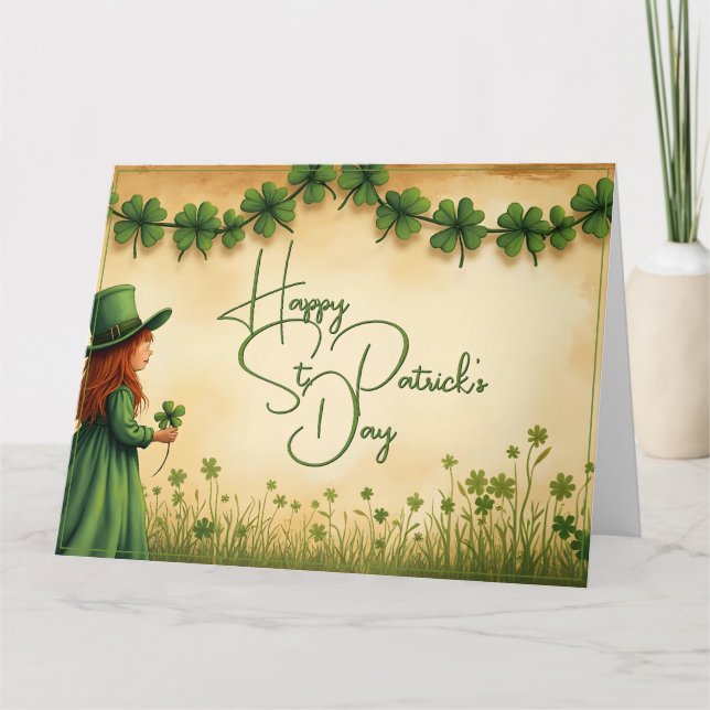 St. Patrick's Day Girl med Shamrocks Kort (Framsida)