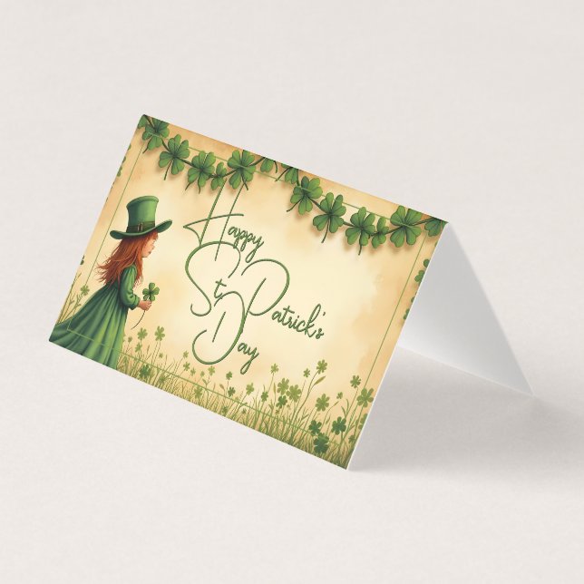 St. Patrick's Day Girl med Shamrocks Kort (Framsida)