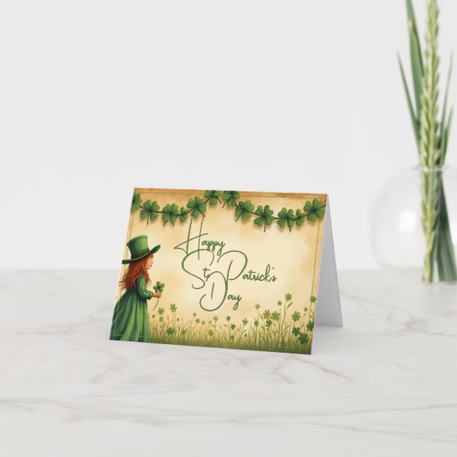 St. Patrick's Day Girl med Shamrocks Kort (Framsida)