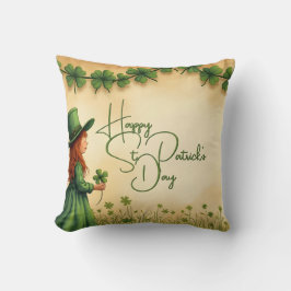 St. Patrick's Day Girl med Shamrocks Kudde