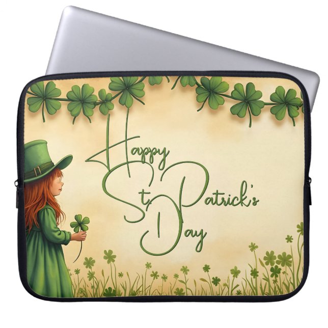St. Patrick's Day Girl med Shamrocks Laptop Fodral (Framsidan)