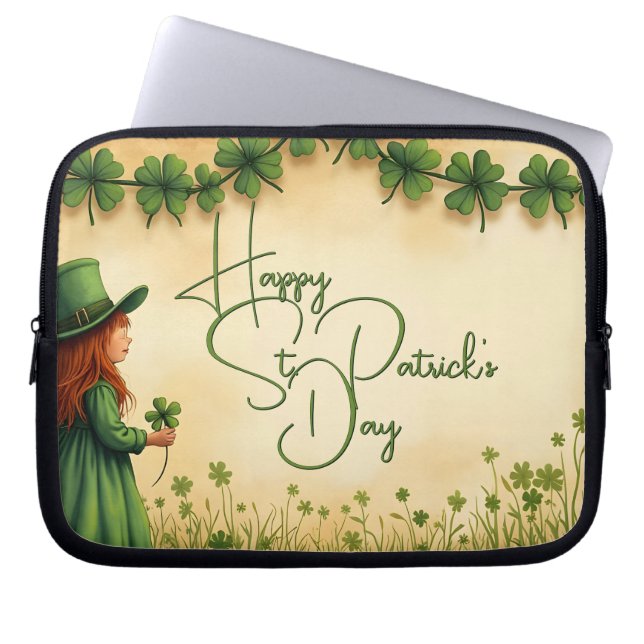 St. Patrick's Day Girl med Shamrocks Laptop Fodral (Framsidan)