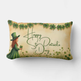 St. Patrick's Day Girl med Shamrocks Lumbarkudde