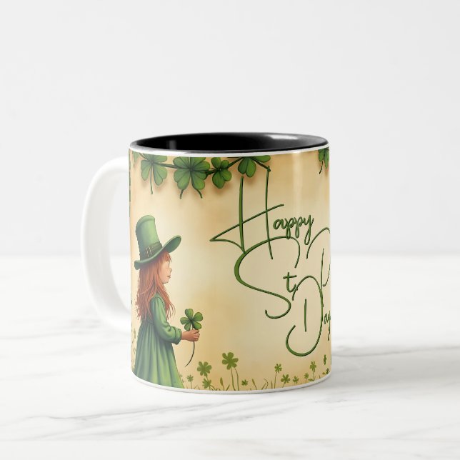 St. Patrick's Day Girl med Shamrocks Två-Tonad Mugg (Framsida vänster)