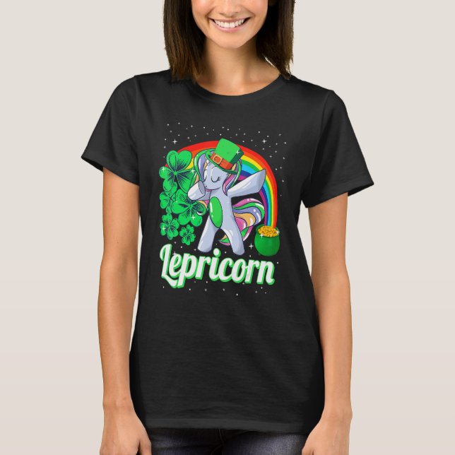 St Patricks Day Girls Dabbing Unicorn Leprechaun L T Shirt (Framsida)