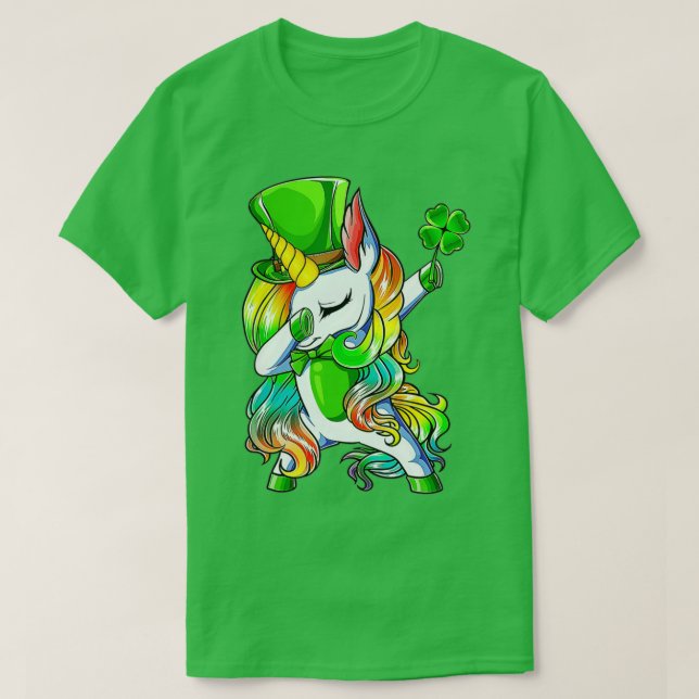 St patrick's day Girls Dabbing Unicorn Leprechaun T Shirt (Design framsida)