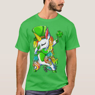 St patrick's day Girls Dabbing Unicorn Leprechaun T Shirt