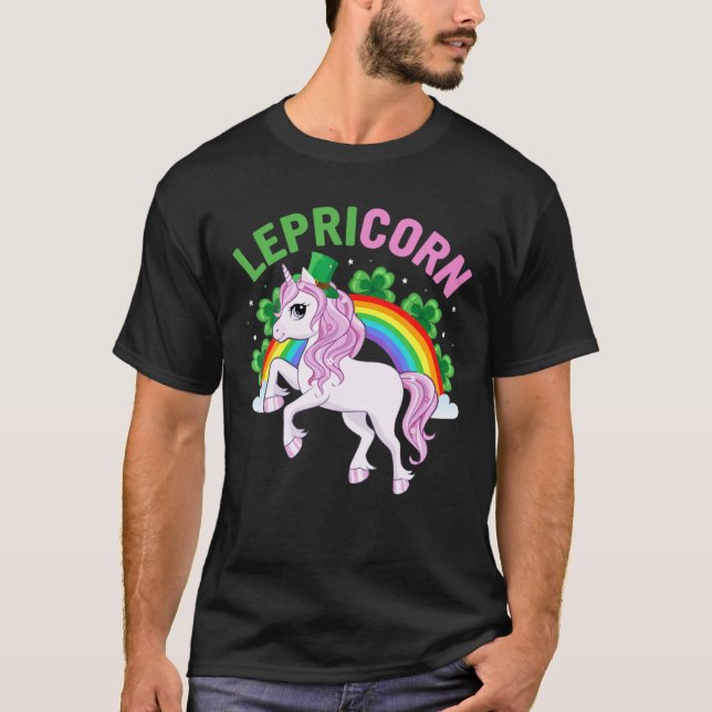 St patricks day Girls Leprechaun Unicorn, Lepricor T Shirt (Framsida)