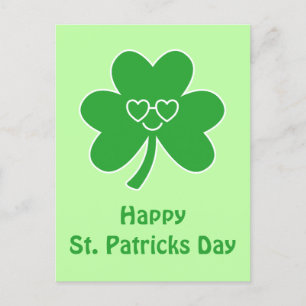 St. Patrick's Day Glad Smil Shamrock Klöver Post Vykort