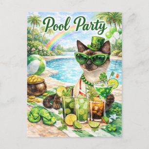 St. Patrick's Day Glam katt-poolparty Inbjudan Vykort