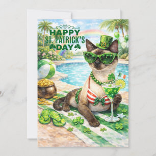 St. Patrick's Day Glam katt-poolparty Julkort