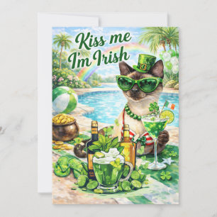 St. Patrick's Day Glam katt-poolparty Julkort