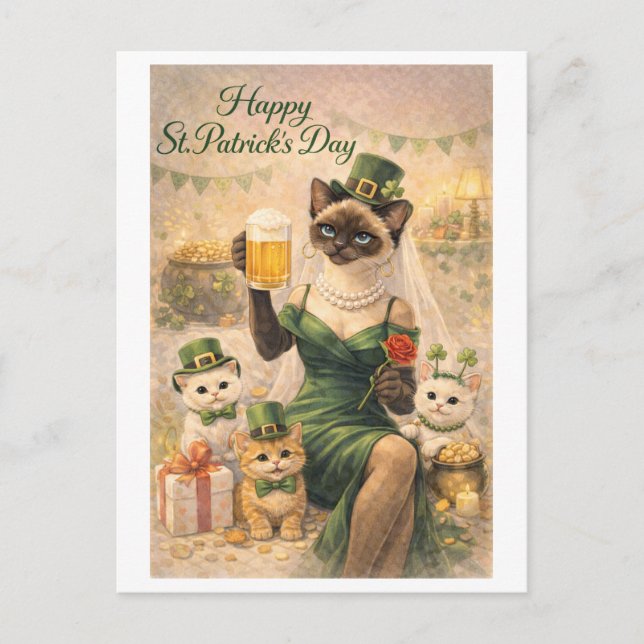 St. Patrick's Day Glamour Katt Semesterkort  Helg Vykort (Framsida)