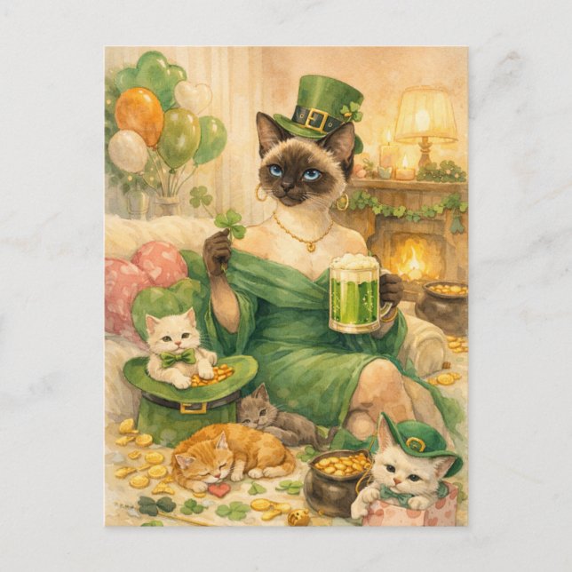 St. Patrick's Day Glamour Katt Semesterkort  Helg Vykort (Framsida)