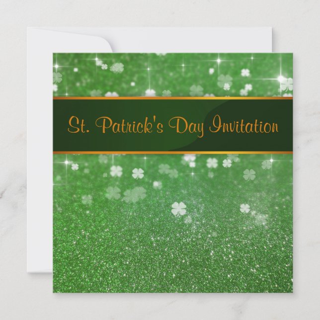 St. Patrick's Day Glitter Shamrock Inbjudningar (Framsida)