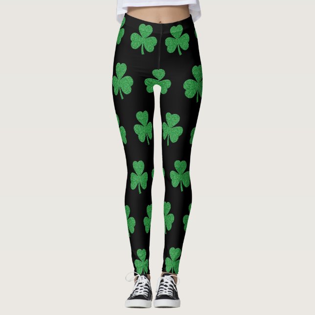 St. Patrick's Day Glitter Shamrock Leggings (Framsida)