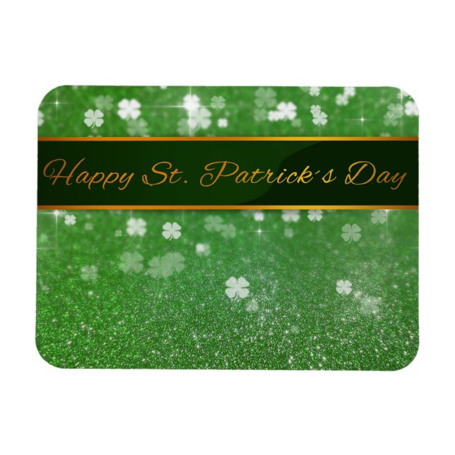 St. Patrick's Day Glitter Shamrock Magnet (Horisontell)