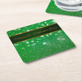 St. Patrick's Day Glitter Shamrock Underlägg Papper Kvadrat