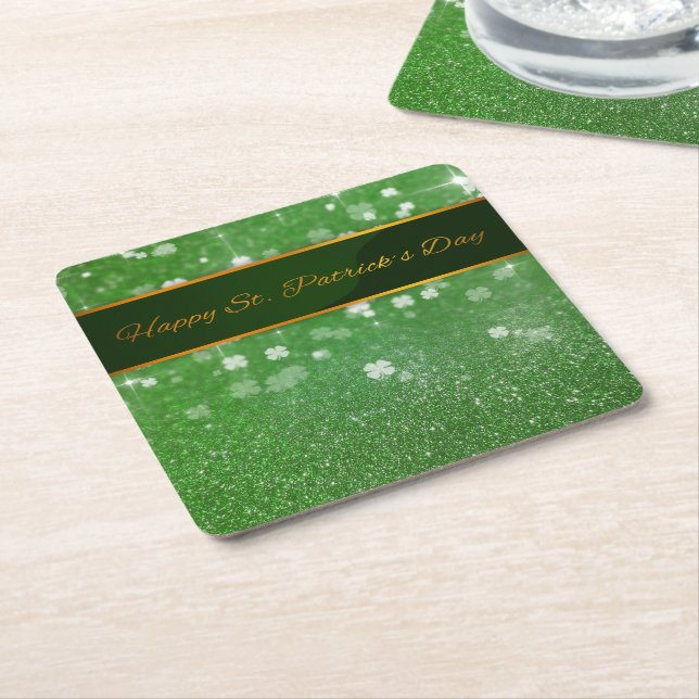 St. Patrick's Day Glitter Shamrock Underlägg Papper Kvadrat (Vinklad)
