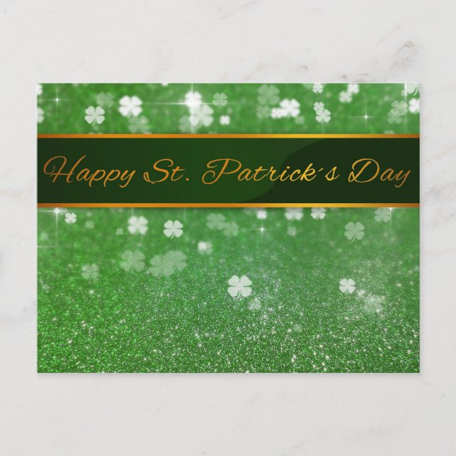 St. Patrick's Day Glitter Shamrock Vykort (Framsida)