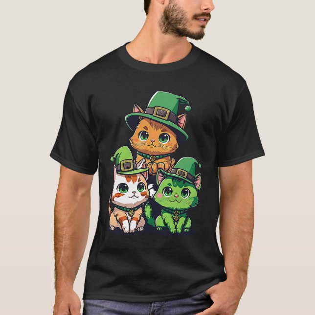 St Patricks Day Gnom Katter och Leprechaun Katt T Shirt (Framsida)