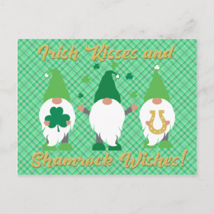 st patrick's day Gnome Kisses och Shamrock Vykort