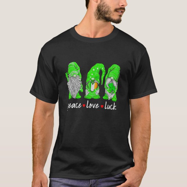 St patrick's day Gnome Peace Kärlek Tur Heart Sham T Shirt (Framsida)