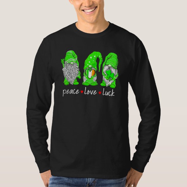 St Patrick's Day Gnome Peace Love Luck Heart Shamr T Shirt (Framsida)