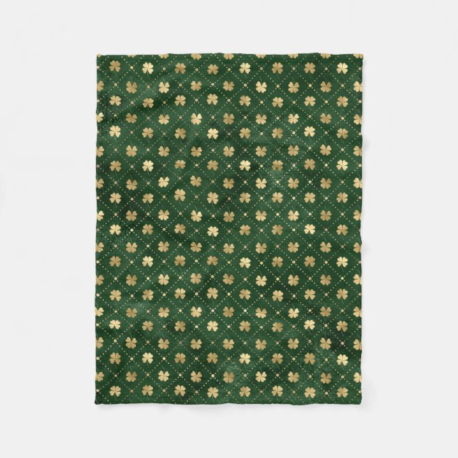 St patricks day Golden Klöver Shamrock Vintage Fleecefilt (Framsidan)