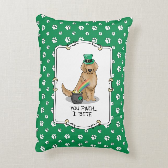 St. Patrick's Day Golden Retriever Hund Prydnadskudde (Baksidan(Vertikal))