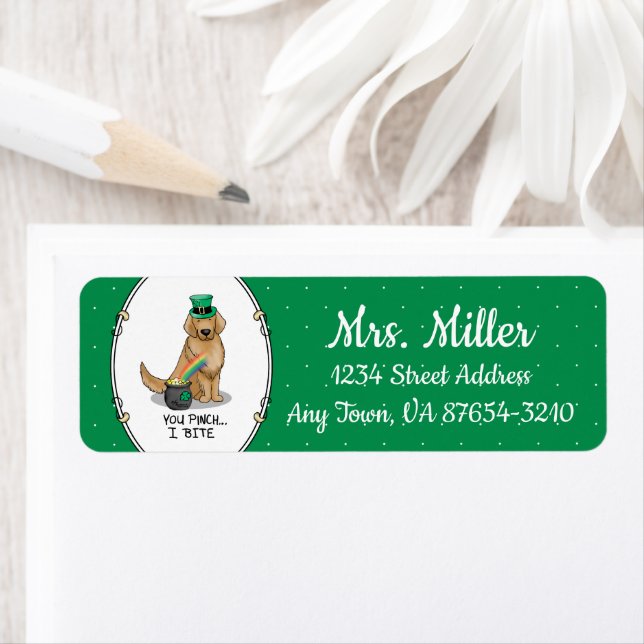 St. Patrick's Day Golden Retriever Hund Returadress Etikett (Insitu)