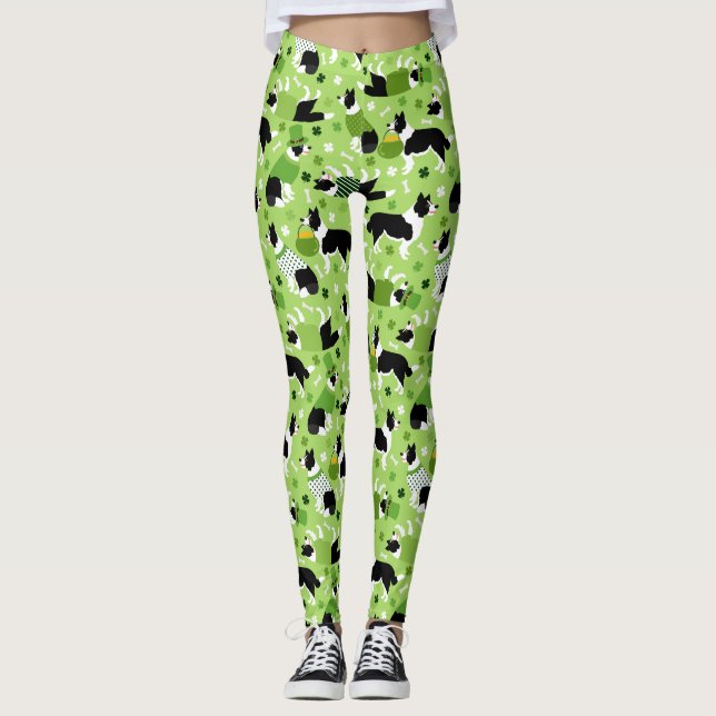 St. Patrick's Day Gräns Collie Mönster Leggings (Framsida)