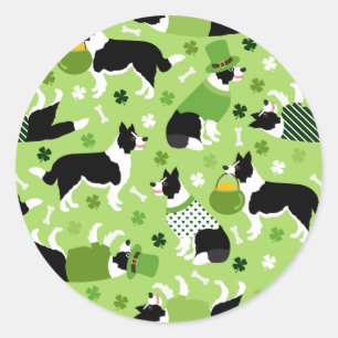St. Patrick's Day Gräns Collie Mönster Runt Klistermärke