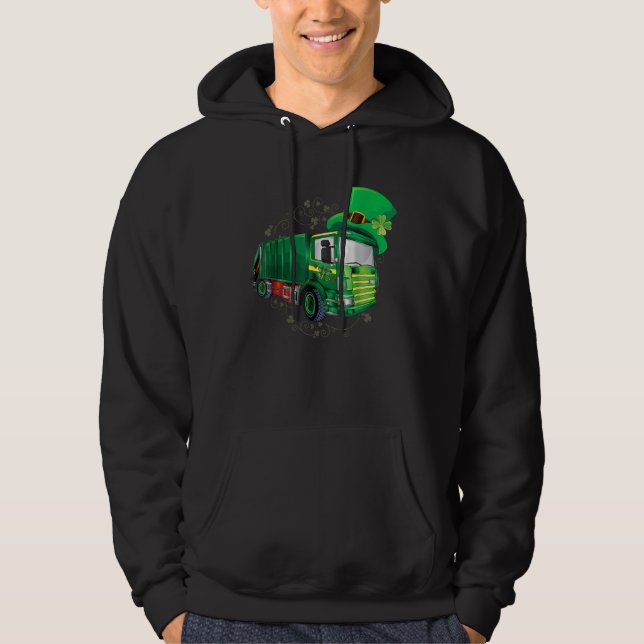 St Patrick's Day Green Garbage Truck Men Women Boy Hoodie (Framsida)