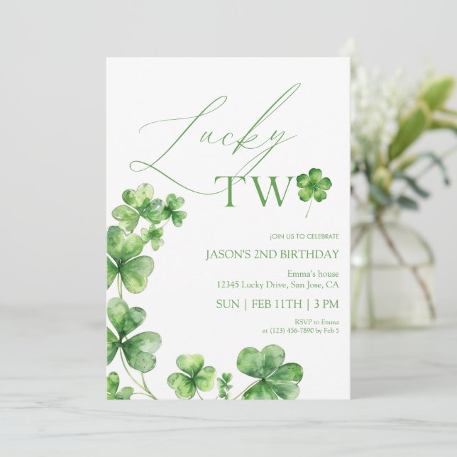 St. Patrick's day green Lucky Two Second Birthday Inbjudningar (Stående Fram)