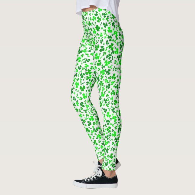 St Patrick's Day Green Shamrocks Confetti Leggings (Vänster)