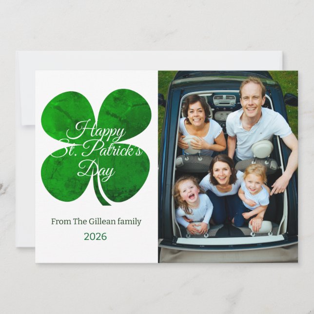 St. patrick's day Green Shamrocks family photo Hol Julkort (Framsida)