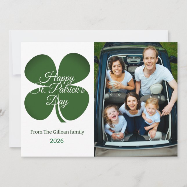 St. patrick's day Green Shamrocks family photo Julkort (Framsida)