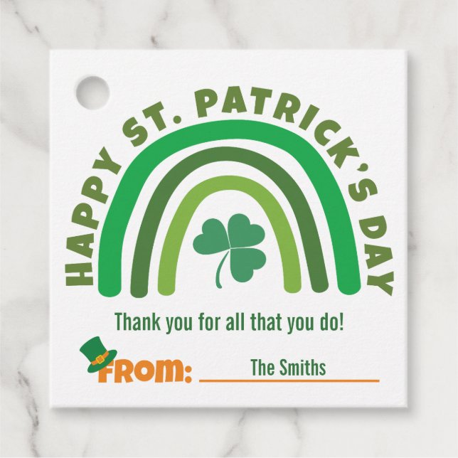 St Patrick's Day - Grön Boho Regnbåge Klöver Gåvor Etiketter (Framsida)